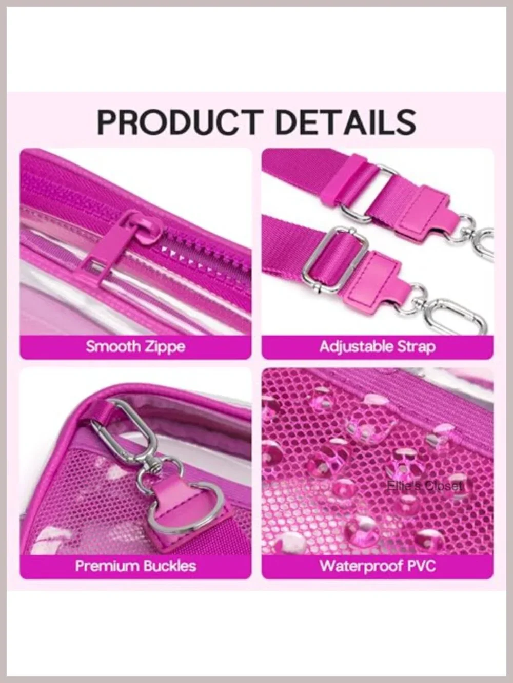 Clear Stadium Approved Wristlet Crossbody Bag Women RFID Water-Resistant PVC 4